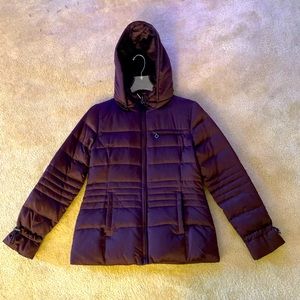 DKNY Aubergine Quilted jacket w lined hood